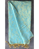 Pashmina en eau de soie Vert turquoise et or