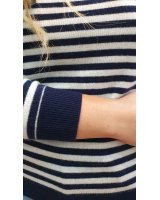 Pull marinière en cachemire marine rayé blanc pour femme