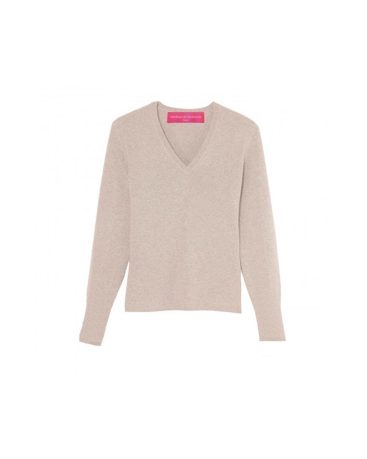 Pull col en V en cachemire Beige