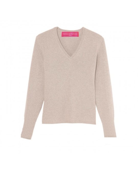 Pull col en V en cachemire Beige