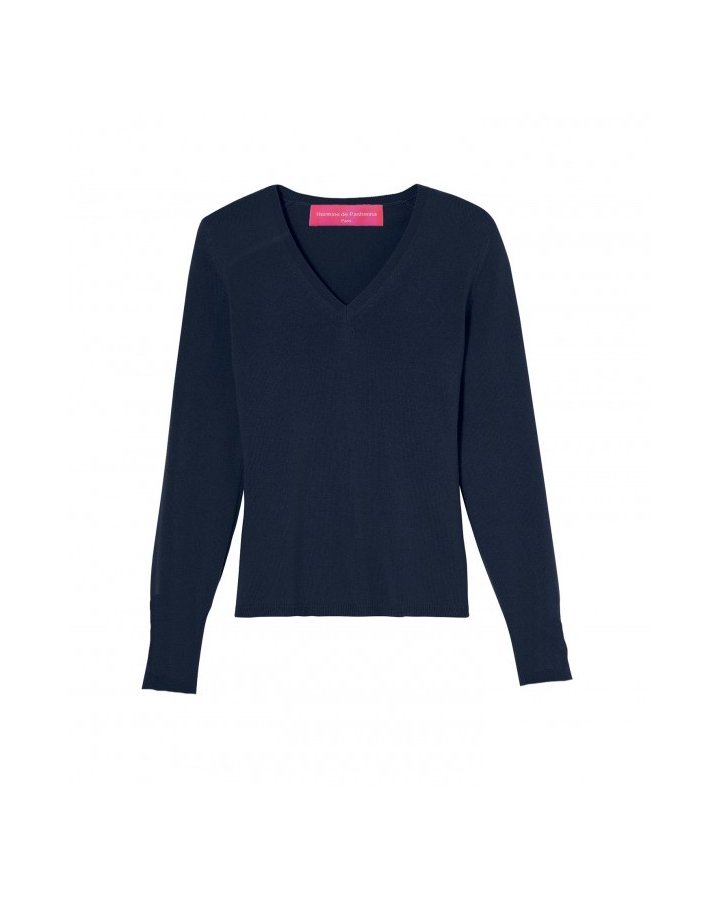 Pull col en V en cachemire bleu marine pour femme