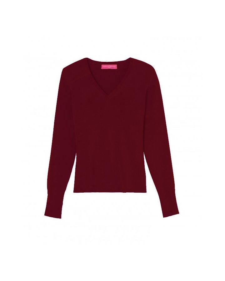 Pull col en V en cachemire bordeaux pour femme