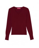 Pull col en V en cachemire bordeaux pour femme