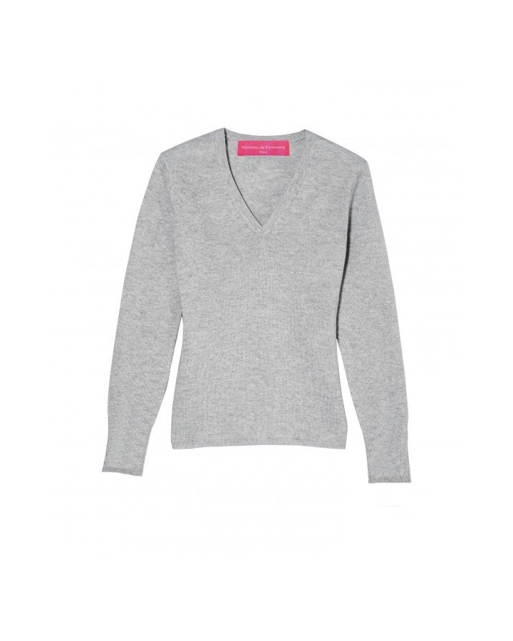 Pull col en V en cachemire Gris clair