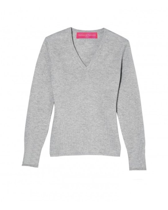 Pull col en V en cachemire Gris clair