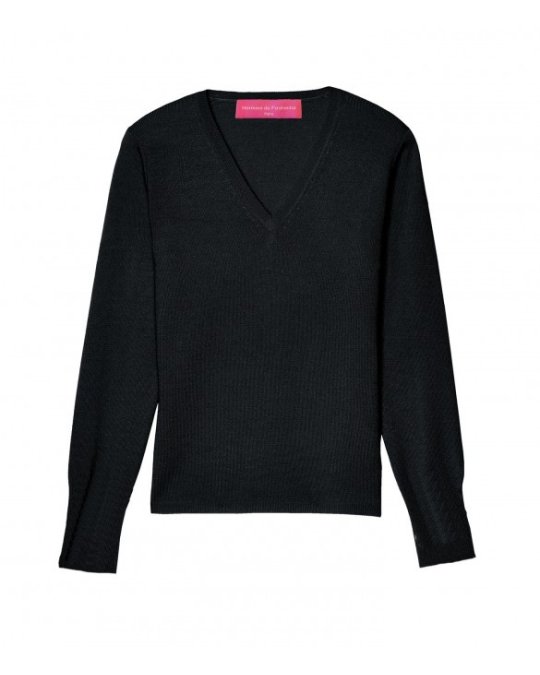 Pull col en V en cachemire noir femme