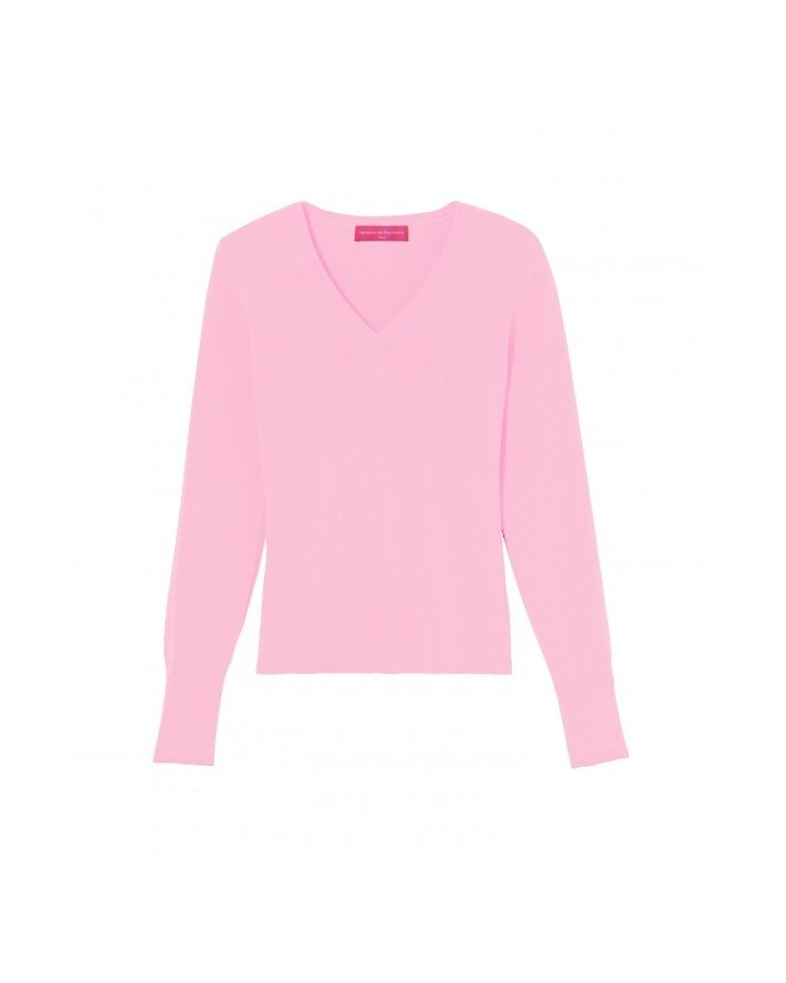 Pull col en V en cachemire rose pâle pour femme
