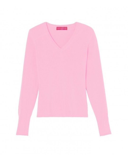 Pull col en V en cachemire rose pâle pour femme