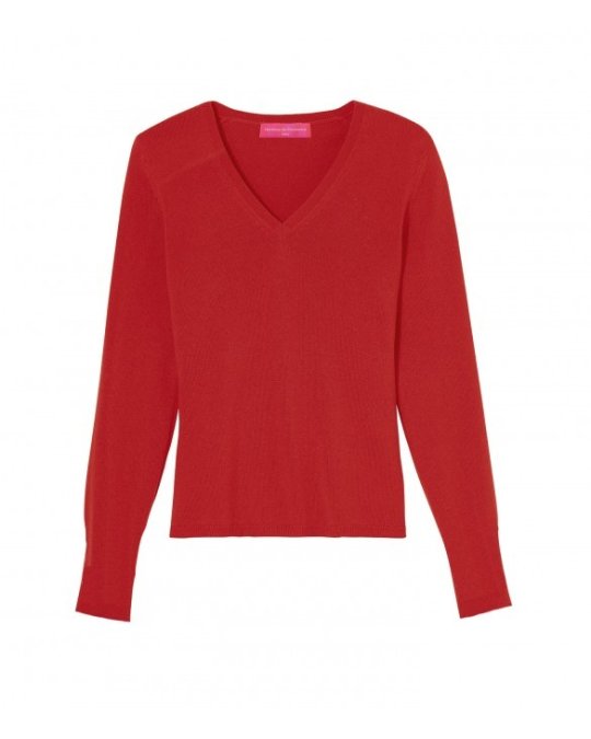 Pull col en V en cachemire Rouge Hermes pour femme