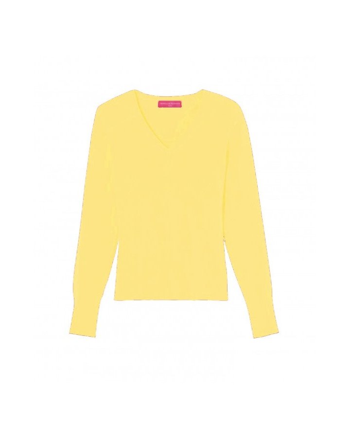 Pull col en V en cachemire jaune mimosa pour femme