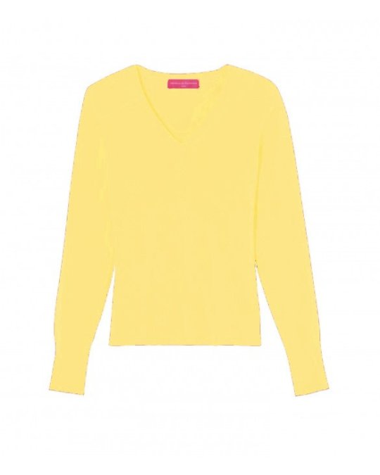 Pull col en V en cachemire jaune mimosa pour femme