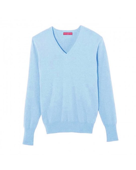 Pull col V en cachemire Bleu sky pour homme