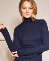 Pull col roulé bleu marine en cachemire pour femme