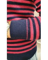 Pull marinière en cachemire Marine rayé fuchsia