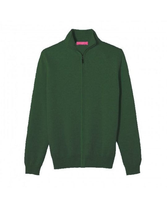 Pull gilet zip en cachemire vert foncé pour homme