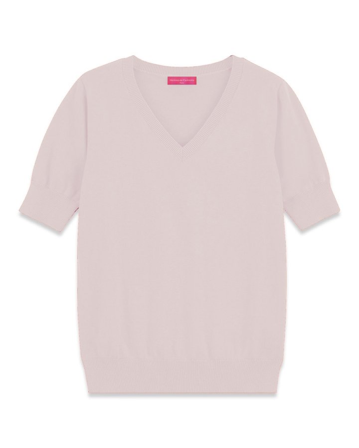 Pull col V manches courtes en cachemire Beige