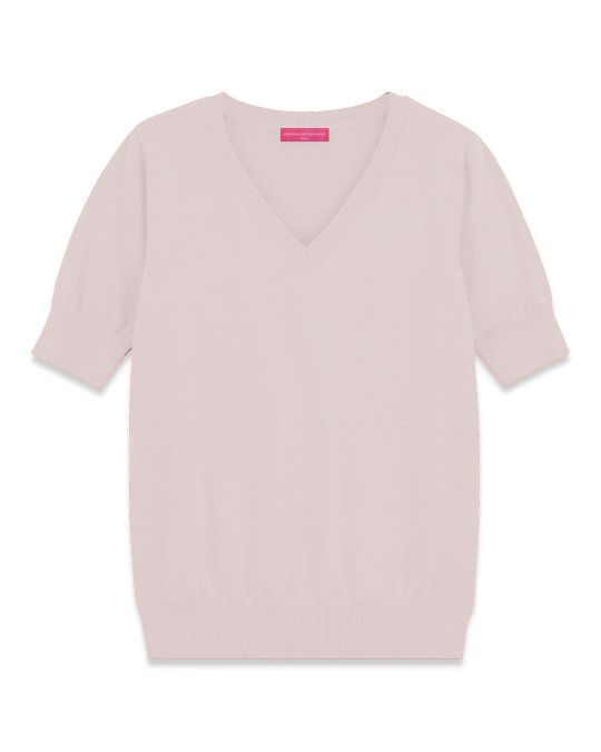 Pull col V manches courtes en cachemire Beige