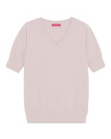Pull col V manches courtes en cachemire Beige