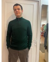 Pull camionneur en cachemire vert foncé pour homme