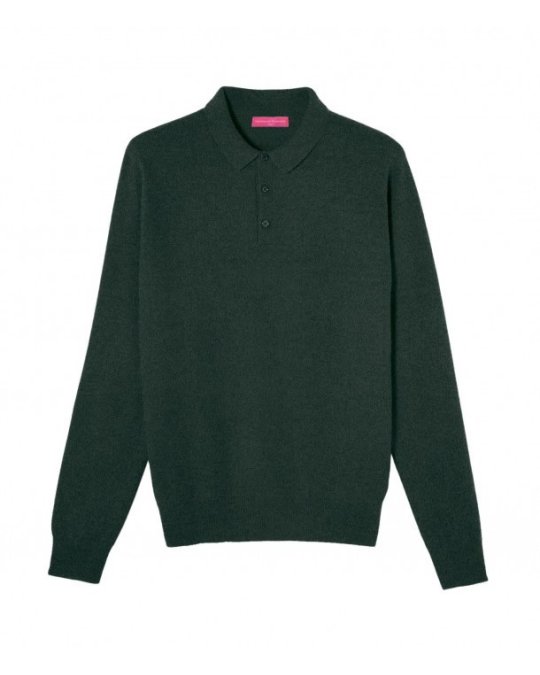 Pull pull col polo en cachemire Vert foncé pour homme