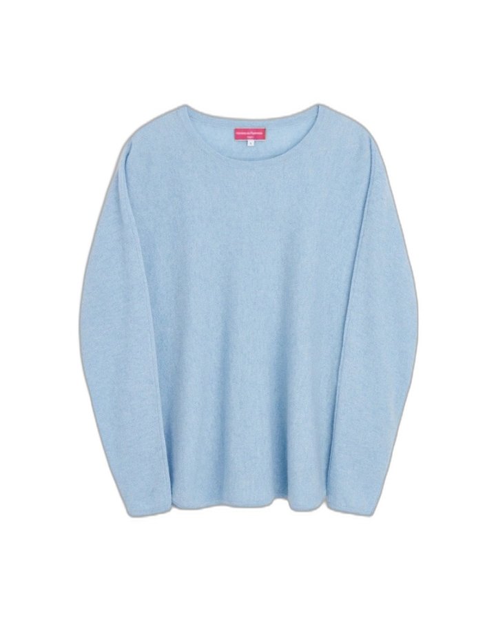 pull col bateau oversize bleu pâle en cachemire pour femme
