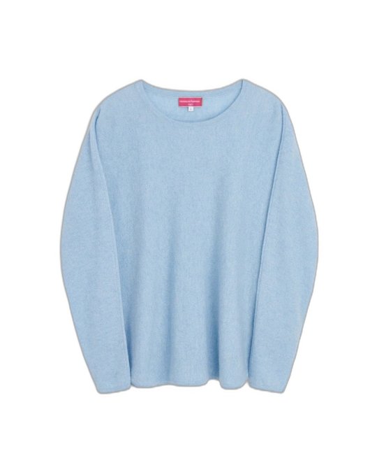 pull col bateau oversize bleu pâle en cachemire pour femme