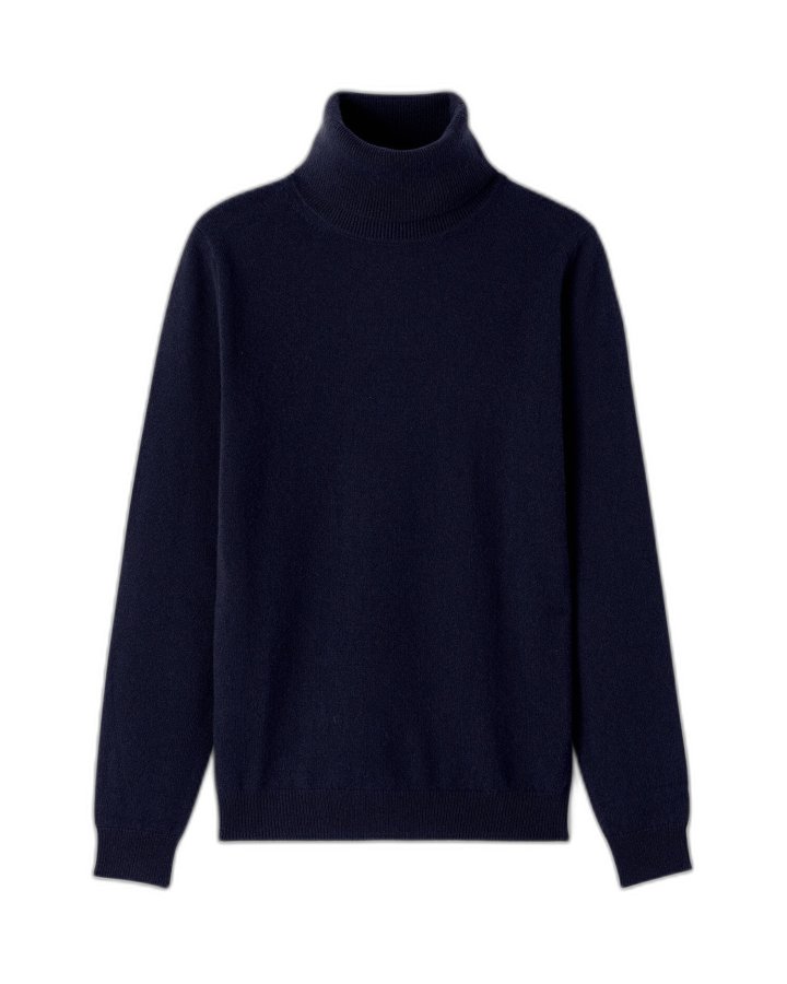 Pull col roulé bleu marine en cachemire pour femme