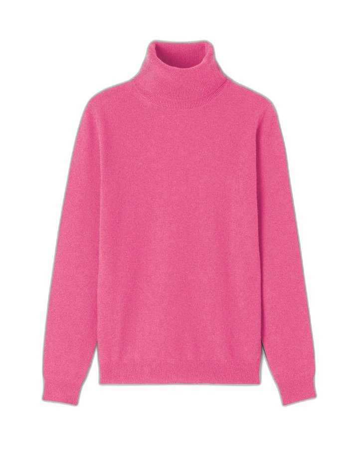 Pull col roulé framboise en cachemire pour femme
