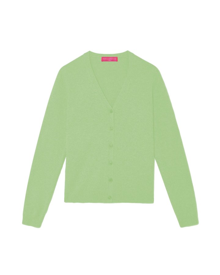 Gilet col en V en cachemire vert paradis pour femme