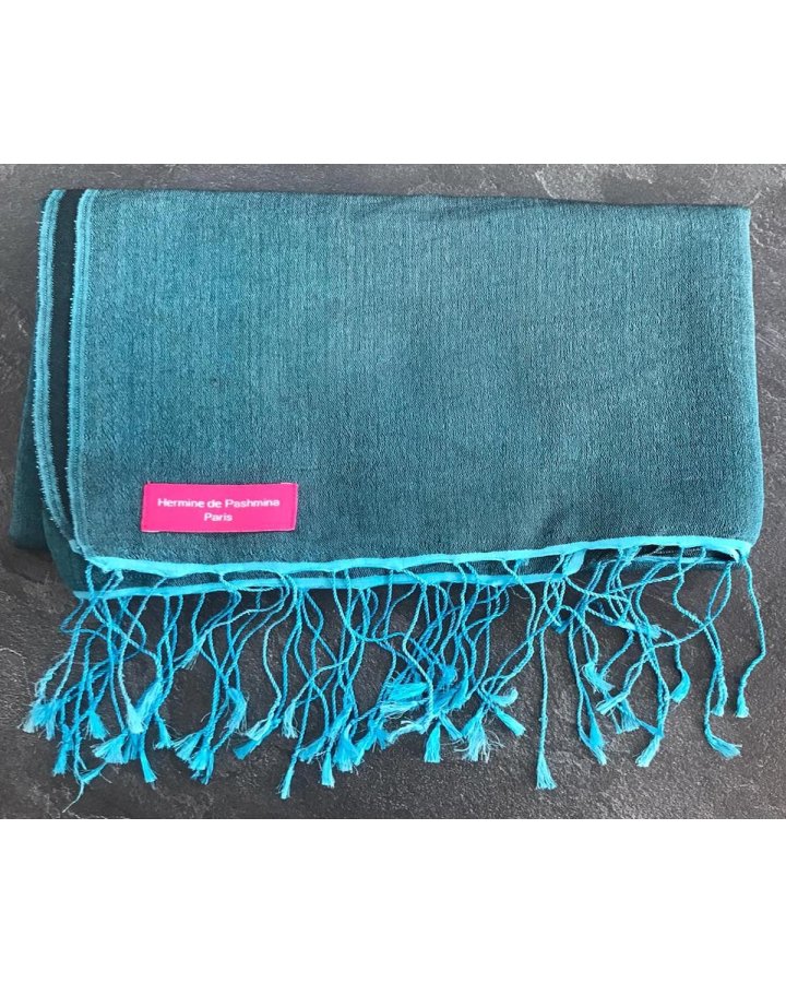 Pashmina en eau de soie Bleu et bleu jeans