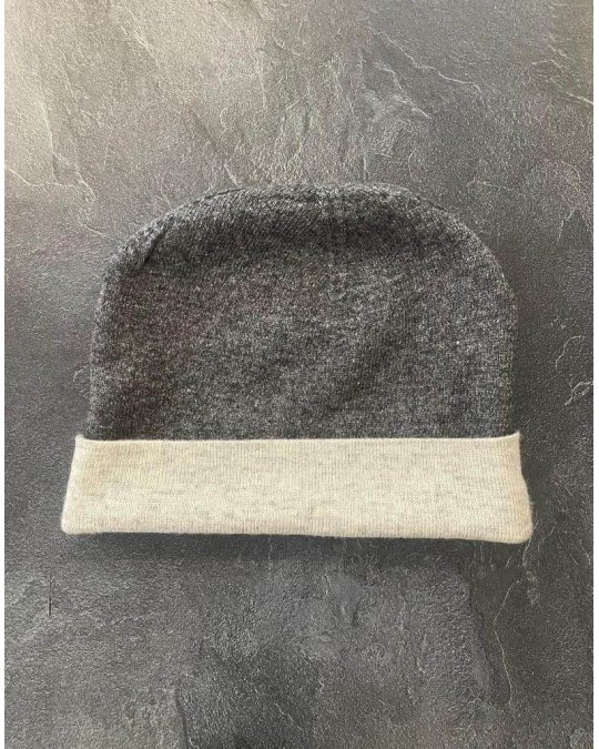 Bonnet cachemire anthracite et beige | Hermine de Pashmina