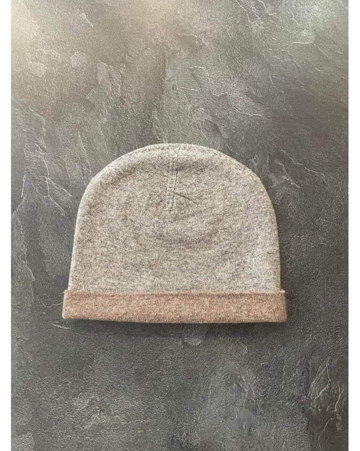 Bonnet cachemire gris clair et marron moyen | Hermine de Pashmina