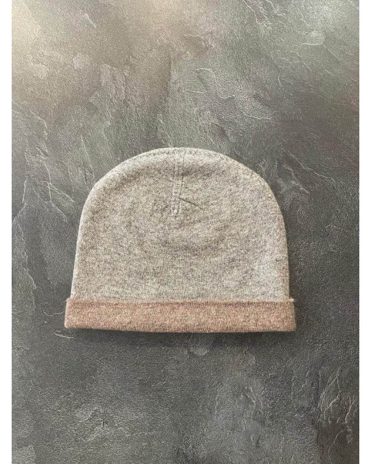 Bonnet cachemire gris clair et marron moyen | Hermine de Pashmina