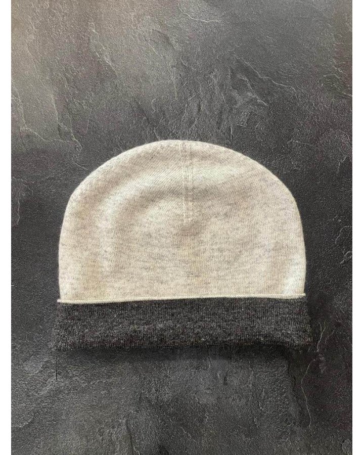 Bonnet cachemire gris clair et anthracite | Hermine de Pashmina