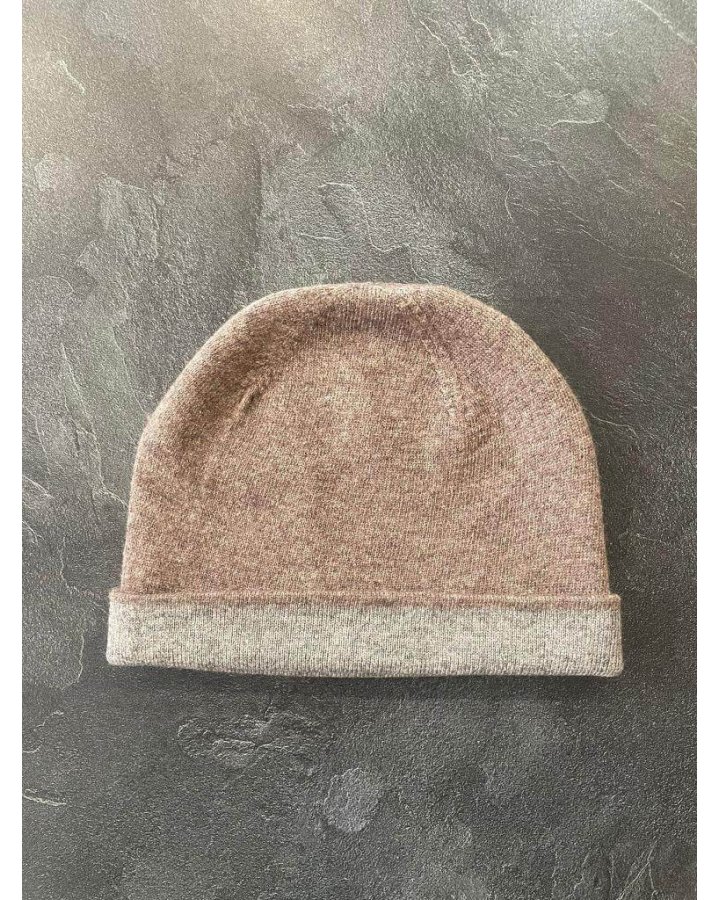 Bonnet cachemire marron et gris | Hermine de Pashmina