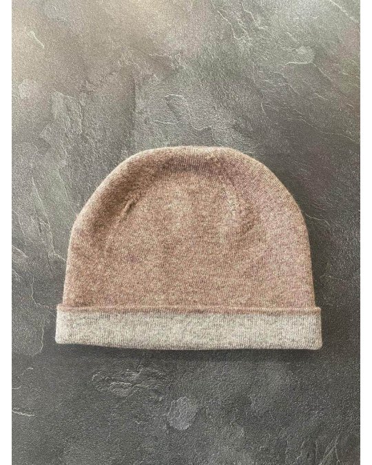 Bonnet cachemire marron et gris | Hermine de Pashmina