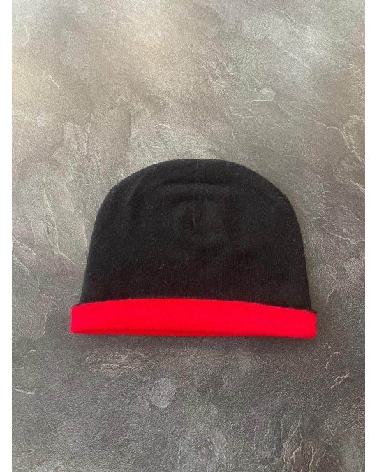 Bonnet cachemire noir rouge | Hermine de Pashmina