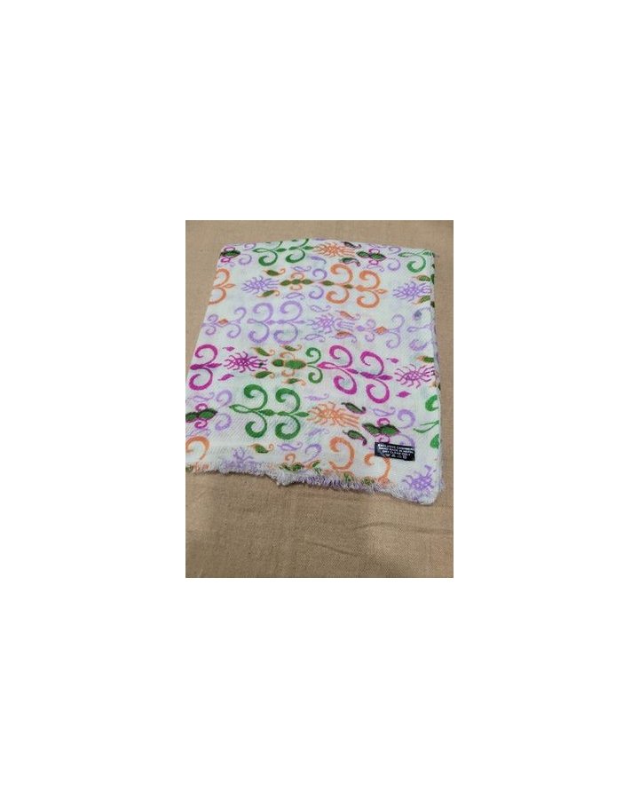 Pashmina Himalayan en Cachemire motif Empire Vert orange rose fond blanc
