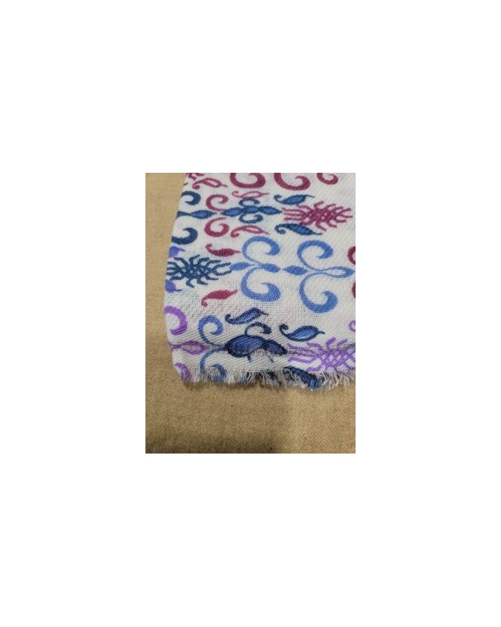 Pashmina Himalayan en Cachemire motif Empire Mauve bleu bordeaux Fond rose pale