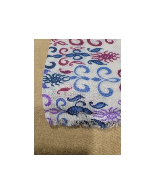 Pashmina Himalayan en Cachemire motif Empire Mauve bleu bordeaux Fond rose pale