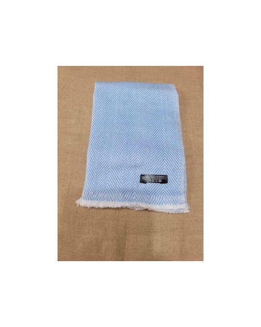 Pashmina en cachemire motifs chevrons Bleu ciel