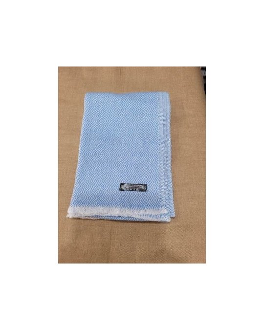 Pashmina en cachemire motifs losanges Bleu ciel