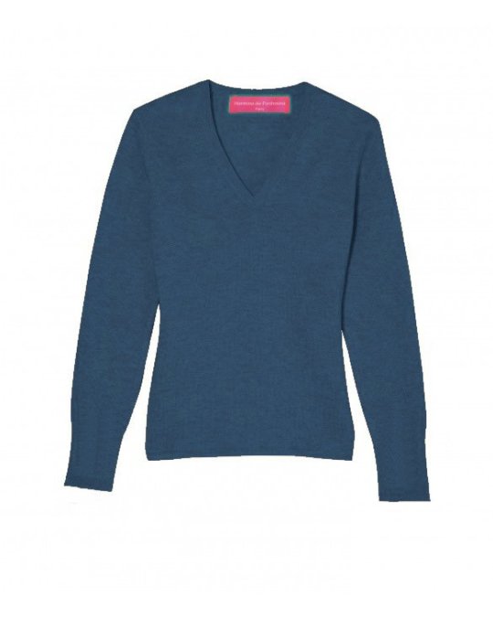 Pull col en V en cachemire bleu surf pour femme