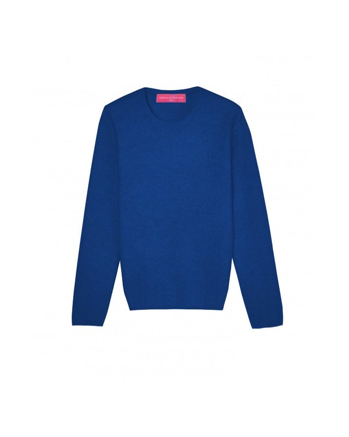 Pull col rond en cachemire bleu surf pour femme