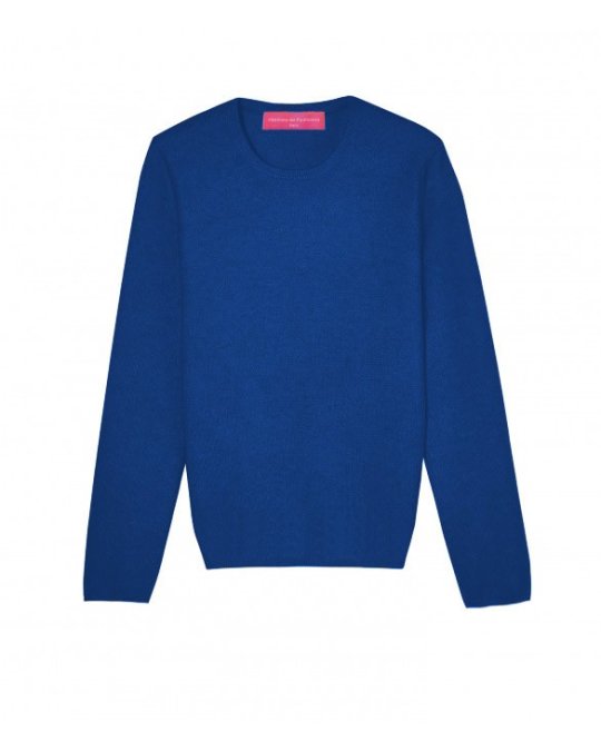 Pull col rond en cachemire bleu surf pour femme