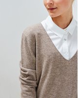 Pull col en V en cachemire café pour femme