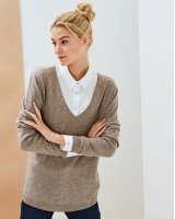 Pull col en V en cachemire café pour femme