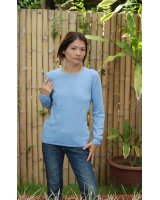 Pull en cachemire col rond manches longues Bleu tranquille pour femme