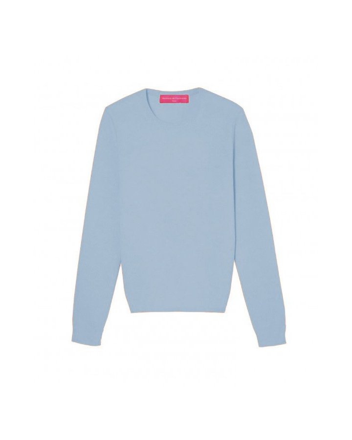 Pull en cachemire col rond manches longues Bleu tranquille pour femme
