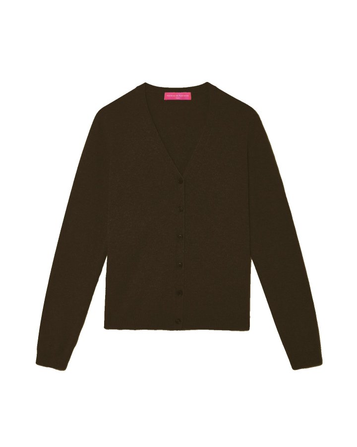 Gilet col en V en cachemire chocolat chiné pour Femme